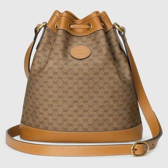 GUCCI GG Disney X Mickey Mouse Print Bucket Leather Tan Brown Italy Bag Mini NEW - Picture 3 of 16